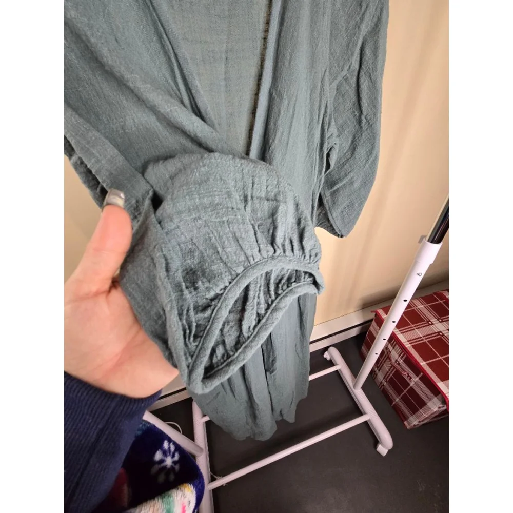 Madewell Teal Crinkle Cotton V-Neck Maxi Dress XS - Picture 6 of 10